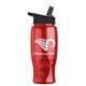 a transparent red bottle & black lid poly - pure - 27 oz transparent bottle with flip straw lid