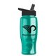 aerial view a transparent teal bottle & black lid poly - pure - 27 oz transparent bottle with flip straw lid, image 1 of 2