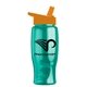 a transparent teal bottle & orange lid poly - pure - 27 oz transparent bottle with flip straw lid