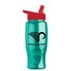 a transparent teal bottle & red lid poly - pure - 27 oz transparent bottle with flip straw lid