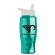aerial view a transparent teal bottle & white lid poly - pure - 27 oz transparent bottle with flip straw lid, image 1 of 3