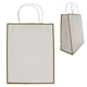 aerial view a white with gold trim laminated paper gift bag, image 1 of 2