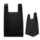aerial view a black reusable t - shirt style non - woven tote bag, image 1 of 2
