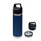 aerial view a navy 18 oz davenport stainless steel bottle, image 1 of 2