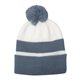 aerial view a gray with white campus style pom beanie, image 1 of 2
