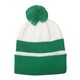 aerial view a green with white campus style pom beanie, image 1 of 2