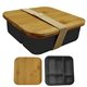 aerial view a black square meal bento box with bamboo lid, image 1 of 2