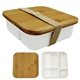 aerial view a white square meal bento box with bamboo lid, image 1 of 2