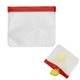 aerial view a clear with red reusable zip top storage bag, image 1 of 2