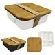 a group of square meal bento box with bamboo lid