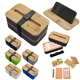 a group of stackable bento box with phone stand and bamboo lid