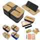 a group of stackable bento box with phone stand and bamboo lid
