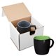 aerial view a black-green-lime 12oz riviera ceramic mug in mailer, image 1 of 2