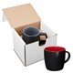 aerial view a black-red 12oz riviera ceramic mug in mailer, image 1 of 2