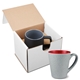 aerial view a red 16oz fleck and timbre ceramic mug in mailer, image 1 of 2