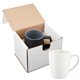 aerial view a white 12 oz contemporary challenger caf ceramic mug in mailer, image 1 of 2