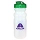 aerial view a frosted bottle & translucent green lid 20 oz cycle bottle with flip top cap, image 2 of 2