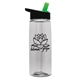 aerial view a clear bottle & black with green spout lid 26 oz flair tritan water bottle with flip straw lid, image 1 of 3
