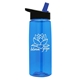 aerial view a transparent blue bottle & black with blue spout lid 26 oz flair tritan water bottle with flip straw lid, image 1 of 3
