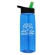 aerial view a transparent blue bottle & black with green spout lid 26 oz flair tritan water bottle with flip straw lid, image 1 of 3