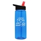 aerial view a transparent blue bottle & black with red spout lid 26 oz flair tritan water bottle with flip straw lid, image 1 of 3