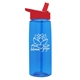 aerial view a transparent blue bottle & red lid 26 oz flair tritan water bottle with flip straw lid, image 1 of 3
