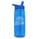 aerial view a transparent blue bottle & royal blue lid 26 oz flair tritan water bottle with flip straw lid, image 1 of 3