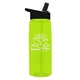 aerial view a transparent lime green bottle & black lid 26 oz flair tritan water bottle with flip straw lid, image 1 of 3