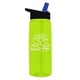 aerial view a transparent lime green bottle & black with blue spout lid 26 oz flair tritan water bottle with flip straw lid, image 1 of 3