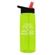 aerial view a transparent lime green bottle & black with red spout lid 26 oz flair tritan water bottle with flip straw lid, image 1 of 3