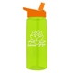 aerial view a transparent lime green bottle & orange lid 26 oz flair tritan water bottle with flip straw lid, image 1 of 3