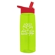 aerial view a transparent lime green bottle & red lid 26 oz flair tritan water bottle with flip straw lid, image 1 of 3