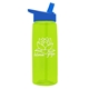 aerial view a transparent lime green bottle & royal blue lid 26 oz flair tritan water bottle with flip straw lid, image 1 of 3