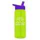 aerial view a transparent lime green bottle & violet lid 26 oz flair tritan water bottle with flip straw lid, image 1 of 3