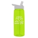 aerial view a transparent lime green bottle & white lid 26 oz flair tritan water bottle with flip straw lid, image 1 of 3