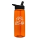 aerial view a transparent orange bottle & black lid 26 oz flair tritan water bottle with flip straw lid, image 1 of 3