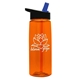 aerial view a transparent orange bottle & black with blue spout lid 26 oz flair tritan water bottle with flip straw lid, image 1 of 3
