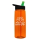 aerial view a transparent orange bottle & black with green spout lid 26 oz flair tritan water bottle with flip straw lid, image 1 of 3