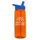 aerial view a transparent orange bottle & royal blue lid 26 oz flair tritan water bottle with flip straw lid, image 1 of 3