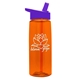 aerial view a transparent orange bottle & violet lid 26 oz flair tritan water bottle with flip straw lid, image 1 of 3