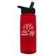 aerial view a transparent red bottle & black lid 26 oz flair tritan water bottle with flip straw lid, image 1 of 3