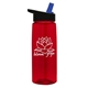 aerial view a transparent red bottle & black with blue spout lid 26 oz flair tritan water bottle with flip straw lid, image 1 of 3