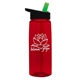 aerial view a transparent red bottle & black with green spout lid 26 oz flair tritan water bottle with flip straw lid, image 1 of 3