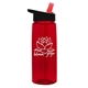 aerial view a transparent red bottle & black with red spout lid 26 oz flair tritan water bottle with flip straw lid, image 1 of 3