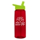 aerial view a transparent red bottle & lime green lid 26 oz flair tritan water bottle with flip straw lid, image 1 of 3