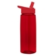 aerial view a transparent red bottle & red lid 26 oz flair tritan water bottle with flip straw lid, image 1 of 2