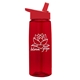 aerial view a transparent red bottle & red lid 26 oz flair tritan water bottle with flip straw lid, image 1 of 3