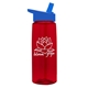 aerial view a transparent red bottle & royal blue lid 26 oz flair tritan water bottle with flip straw lid, image 1 of 3