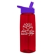 aerial view a transparent red bottle & violet lid 26 oz flair tritan water bottle with flip straw lid, image 1 of 3