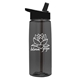 aerial view a transparent smoke bottle & black lid 26 oz flair tritan water bottle with flip straw lid, image 1 of 3